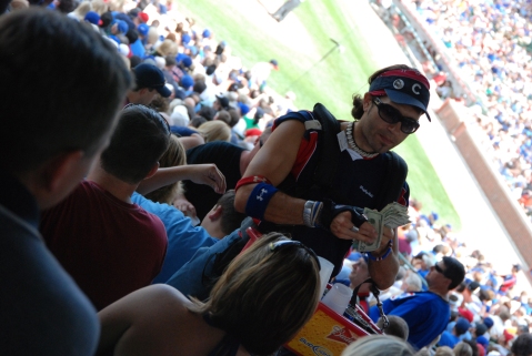 Here's some more of that gimmicky angling. But I think this works OK, too. This is a vendor at Wrigley.